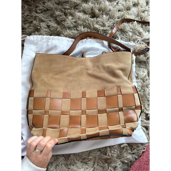 Michael Kors Vivian Large Suede Leather Hobo Bag Acorn Brown Crossbody Strap - Picture 3 of 9